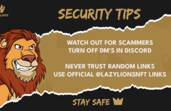 Image of Lazy Lions NFT poster with text about security.