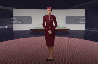 Qatar Airways' QVerse metaverse with virtual assistant in burgundy dress