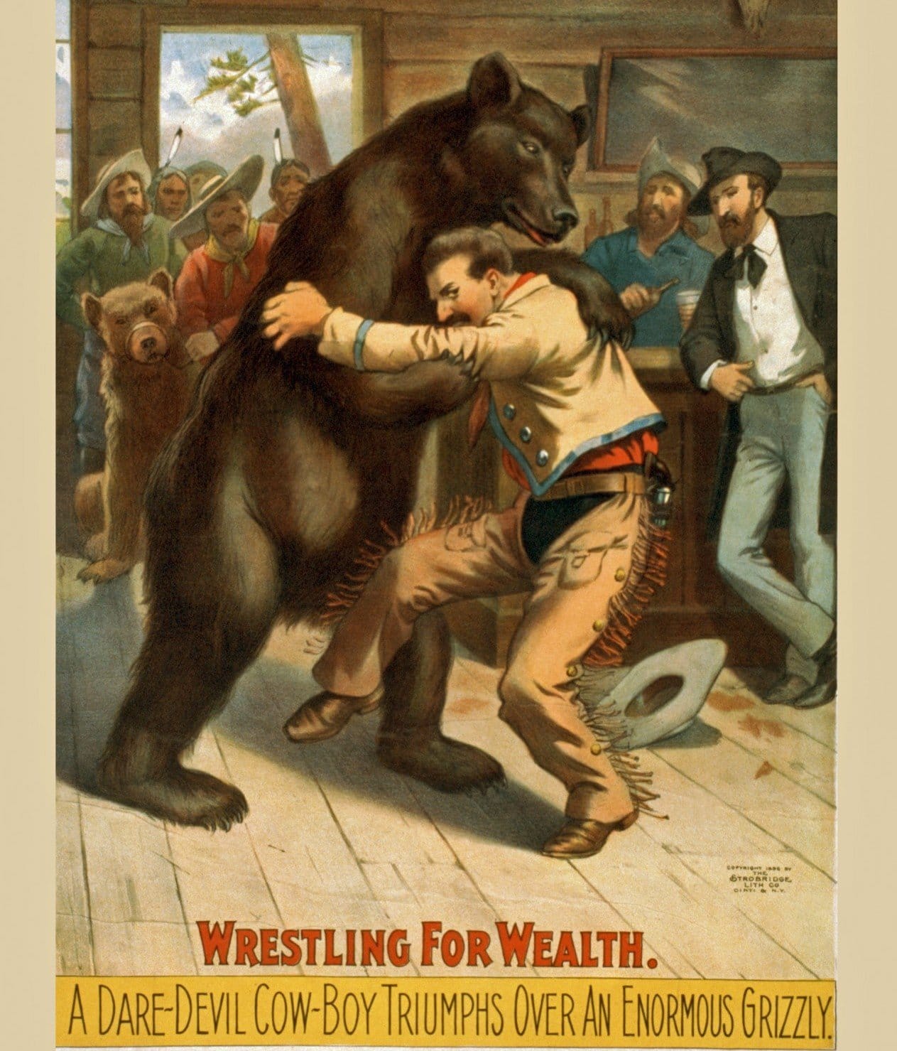 A cowboy wrestling with a bear. Bear Market Tips?