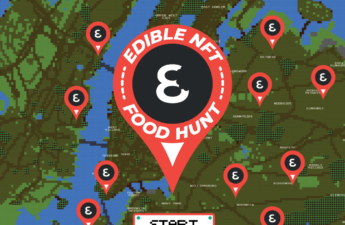 The picture shows a poster for the Edible NFT Food Hunt created by the 8it app founders for NFT.NYC 2022