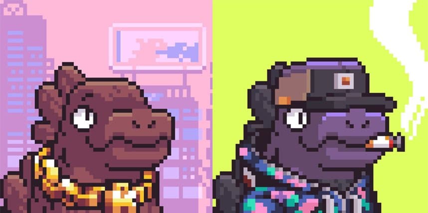 image of two KaijuKingz pixel PFP NFTs