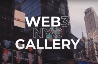 The picture shows a Web3 Gallery poster for its launch on its NYC location